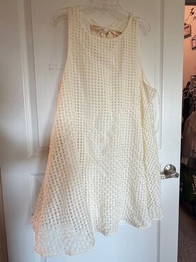 Cream gingham checkered dress with bow tie detail